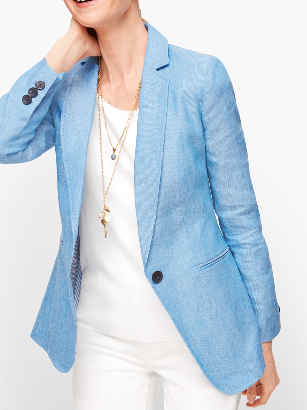 Talbots Linen Blazer Blue Lightweight Summer Workwear Classic 2 Petite
